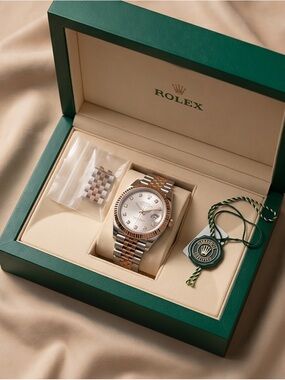 Brand New Rolex Datejust Everose Gold & Stainless Steel Diamond Dial – Full Set